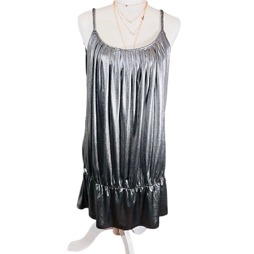 Inc metallic tunic mini dress gun metal size large